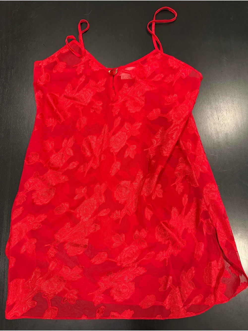 Red Floral Jacquard Slip with Adjustable Spaghetti Straps